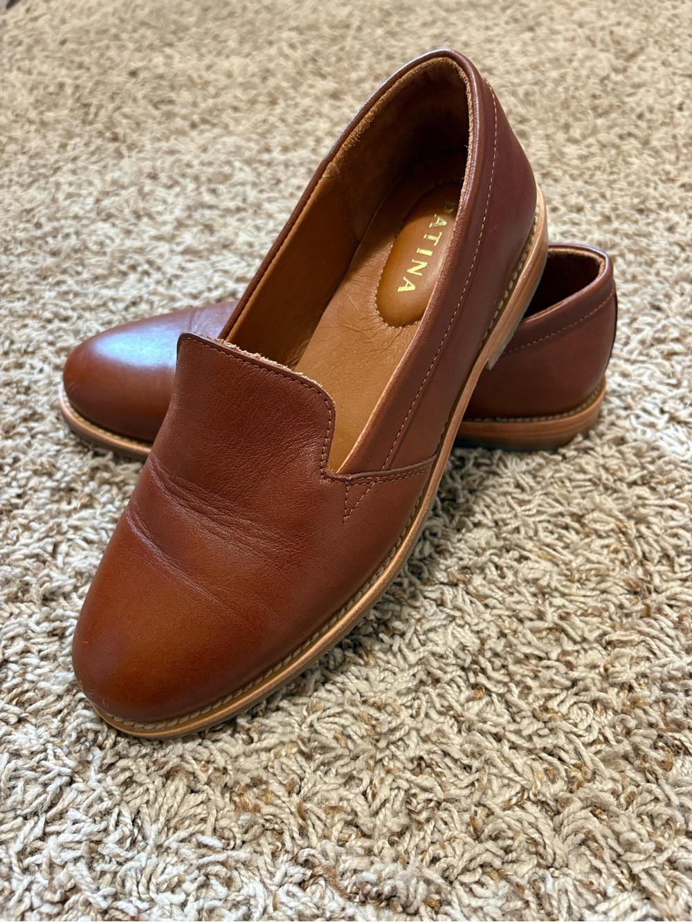 Portland Leather Goods Patina Cognac Brown Leather Slip-On Loafers Womens size 8